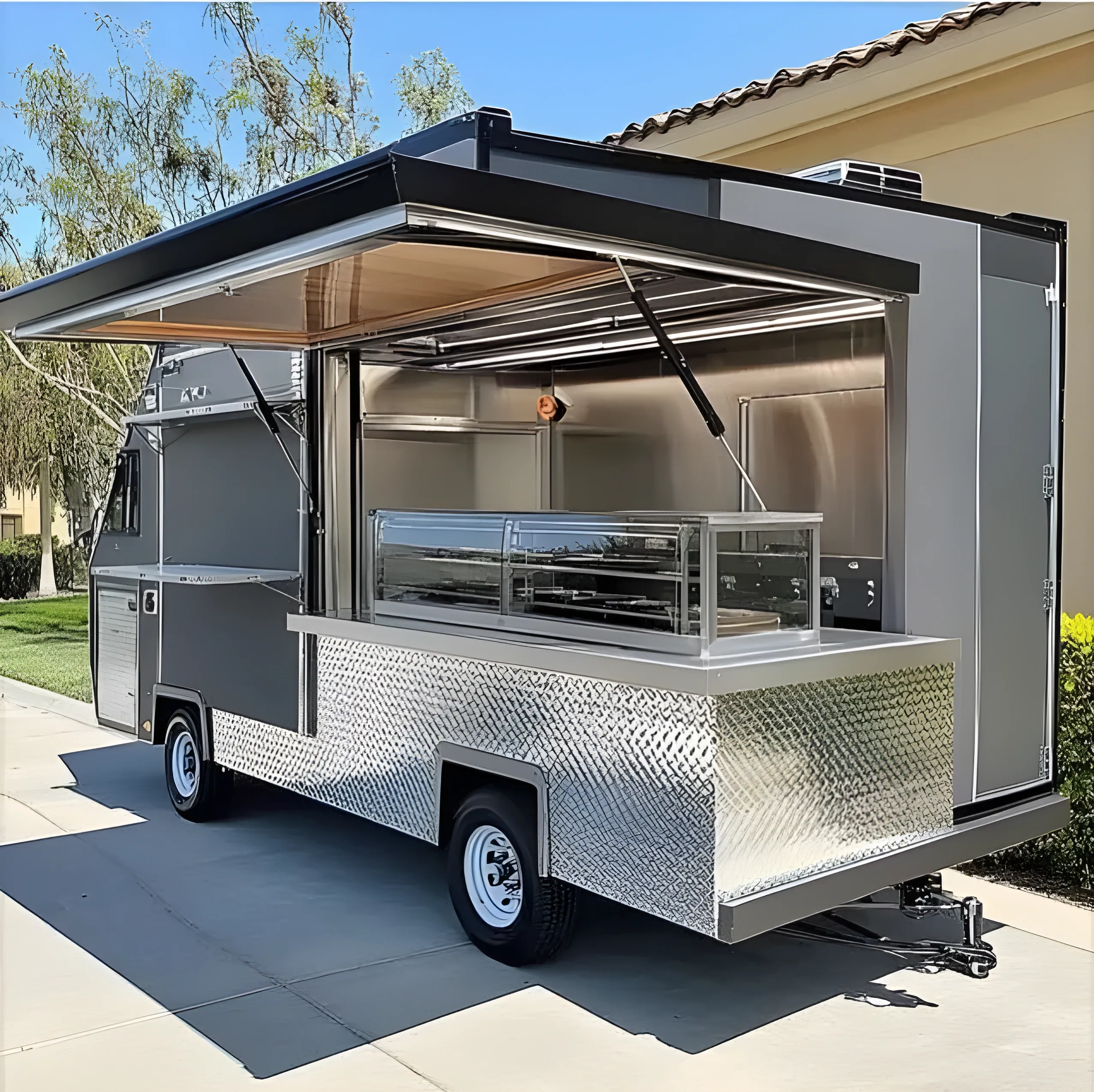 Modern food truck with open service window