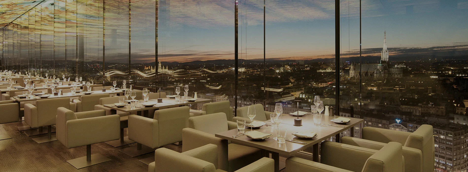 Restaurant with city view background